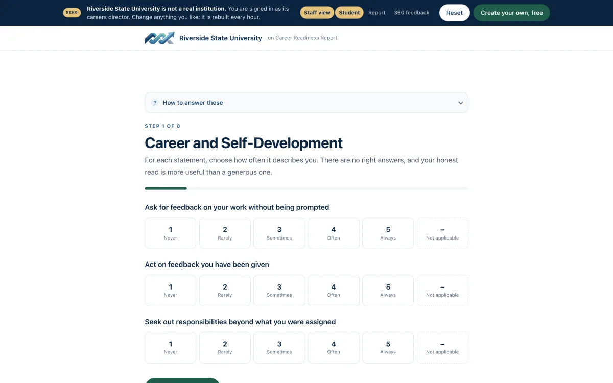 The student view of a career readiness assessment